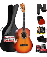 Pyle Beginner Acoustic Guitar Kit – 3/4 Junior Size 36” All-Wood Guitar with Full Accessories, Tuner App & Lessons