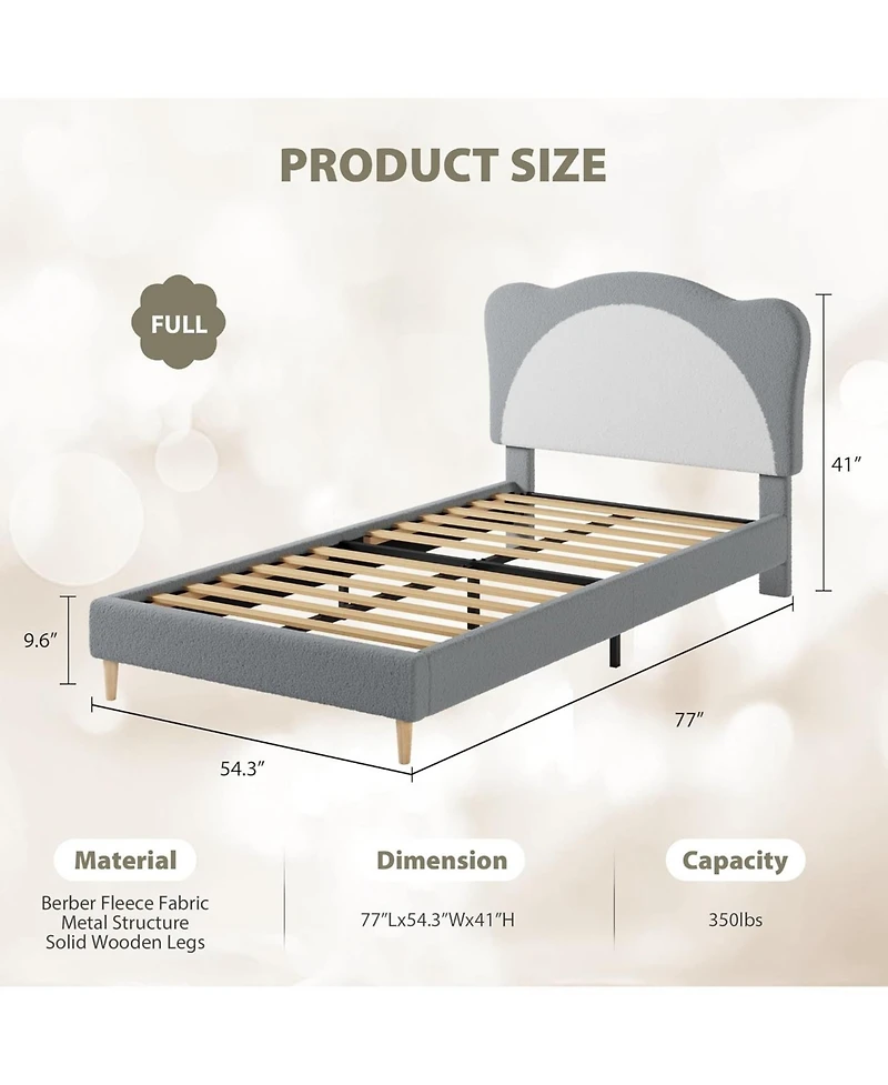 gaomon Full Bed Frame for Kids - Cute Velvet Princess Platform with Upholstered Headboard Girls/Boys
