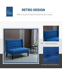 Homcom Linen Loveseat Sofa Lounger with Deep Padded Cushion Seats and Rubberwood Legs