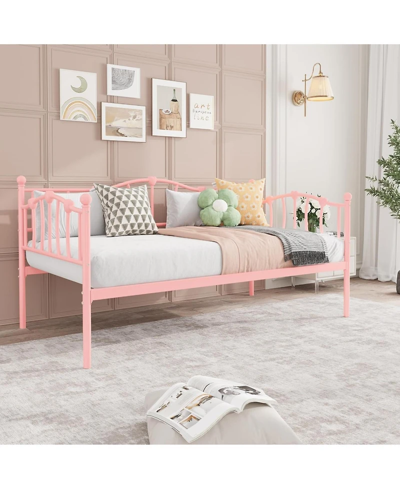 gaomon Twin Size Daybed Frame, Metal Platform Sofa Bed with Stylish Headboard, Heavy Duty Steel Slat Support