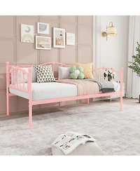 gaomon Twin Size Daybed Frame, Metal Platform Sofa Bed with Stylish Headboard, Heavy Duty Steel Slat Support