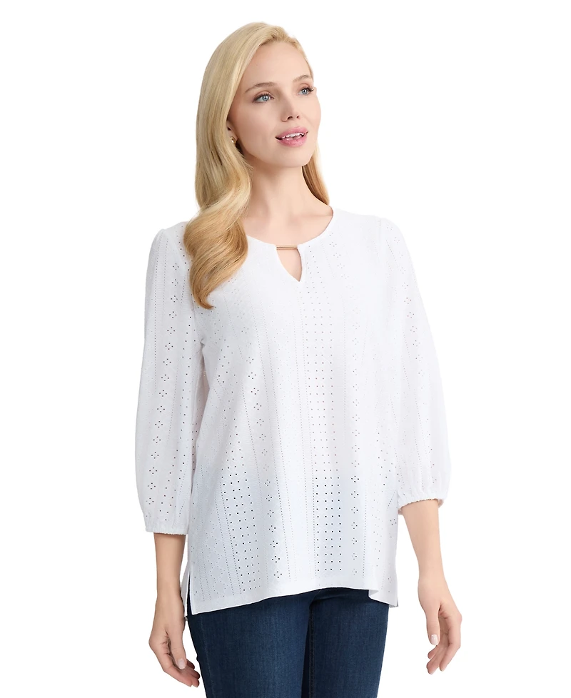 Jones New York Petite 3/4-Sleeve Round Neck Top