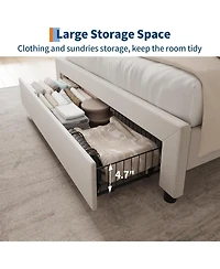 gaomon Upholstered Bed Frame with Storage Headboard, Drawer, Charging Station, Linen Platform