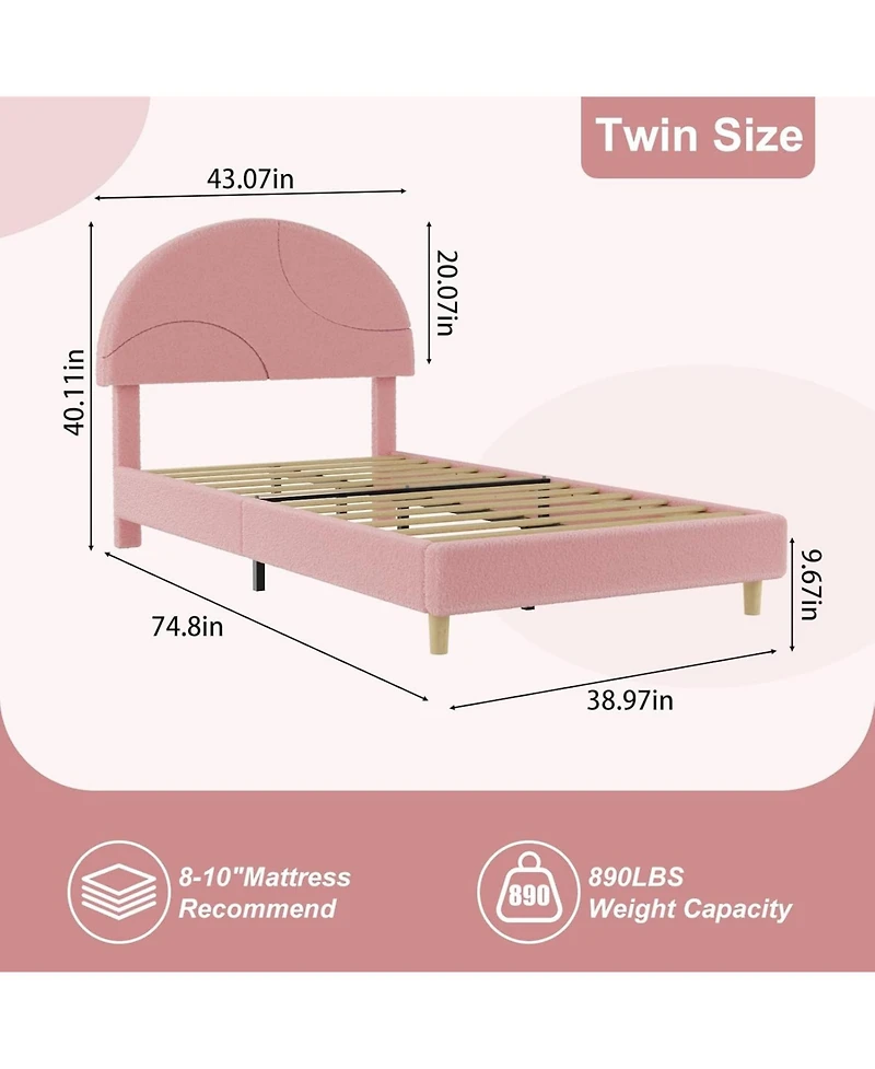 gaomon Bed Frame with Upholstered Round Teddy Boucle Headboard (Arch Design