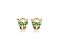 Rachel Glauber Green Cz Animal Face Stud Earrings in 14K Gold Plated