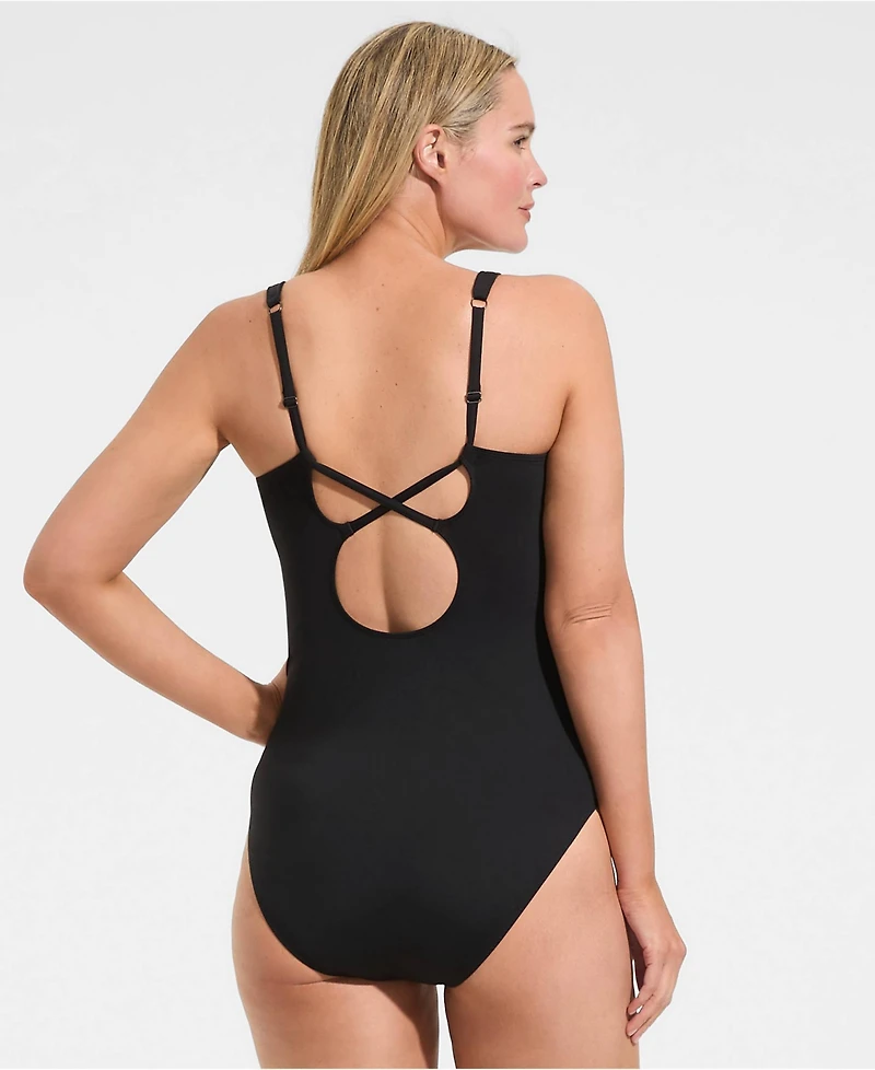 Lands' End Women's V-Neck High Leg Strappy Back One Piece