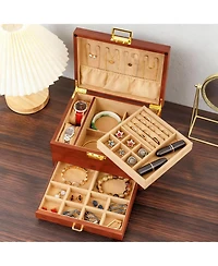 Yigii Solid Wood Jewelry Box with Velvet Lining and Lock