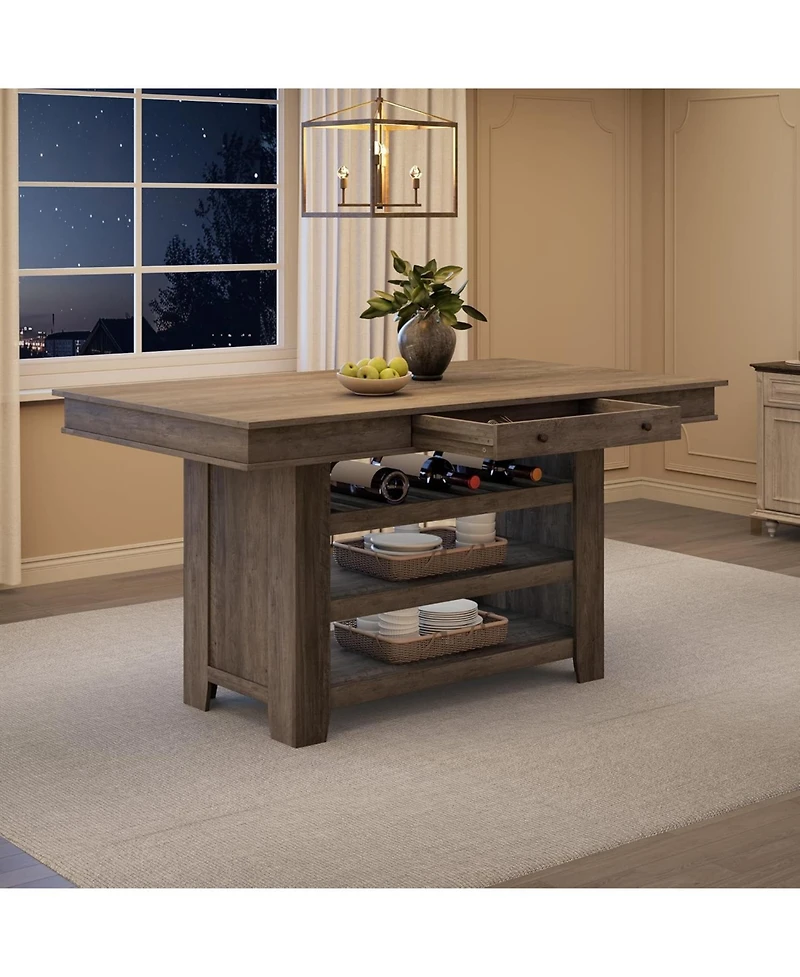gaomon 60" Counter Height Dining Table for 4, Farmhouse Rectangular Tall Bar Height Kitchen Dining Table & Thick Table Top, with Deepened Wine Ra