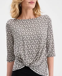 Jm Collection Women's Printed Boat-Neck Twist-Front Top, Macy's Exclusive