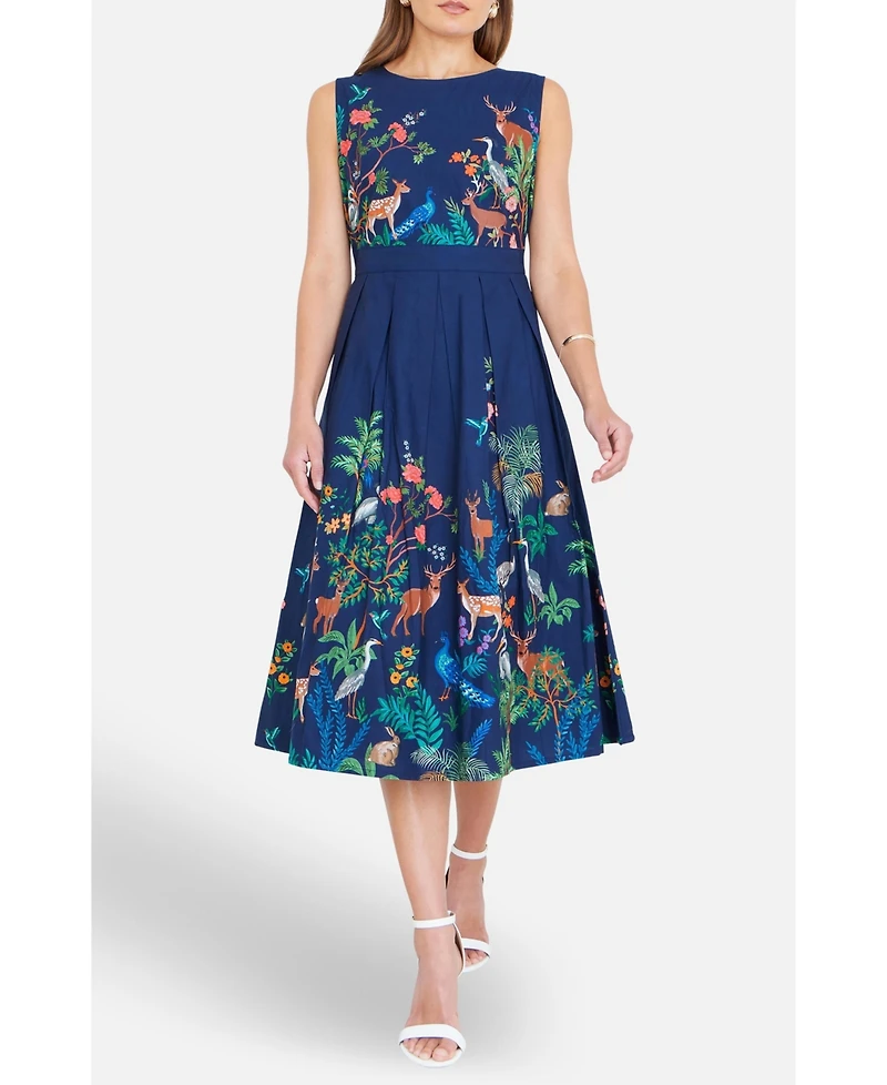 Yumi Women's Animal Print Cotton Midi Skater Dress