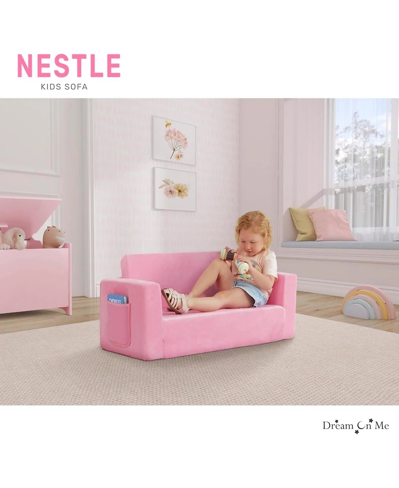Dream On Me Toddler Nestle Sofa, 2-in-1 Convertible Sofa to Lounger, Low to Floor Design, Machine Washable Fabric Cover