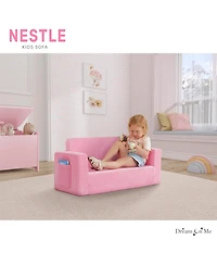 Dream On Me Toddler Nestle Sofa, 2-in-1 Convertible Sofa to Lounger, Low to Floor Design, Machine Washable Fabric Cover