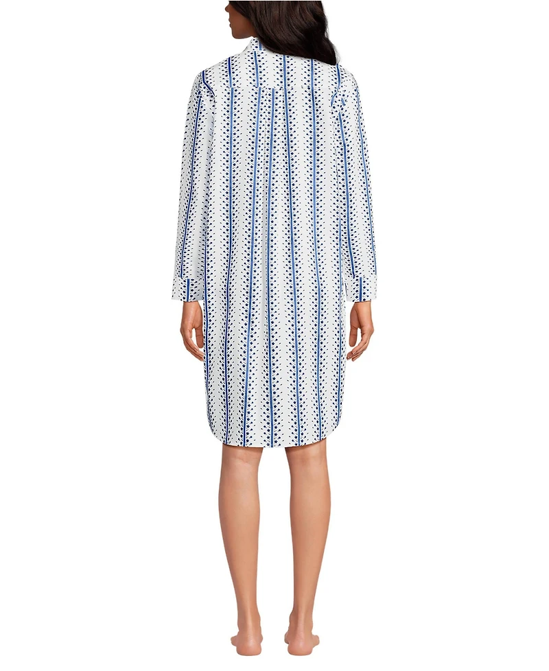 Lands' End Plus Cotton Poplin Long Sleeve Sleepshirt Nightgown