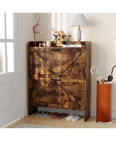 gaomon Shoe Cabinet Organizer with 2 Flip Drawers, Freestanding Narrow Rack for Entryway, Hidden Storage Entryway