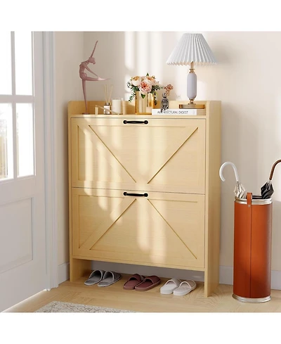 gaomon Shoe Cabinet Organizer with 2 Flip Drawers, Freestanding Narrow Rack for Entryway, Hidden Storage Entryway