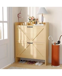 gaomon Shoe Cabinet Organizer with 2 Flip Drawers, Freestanding Narrow Rack for Entryway, Hidden Storage Entryway