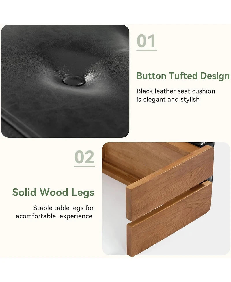 Tribesigns Solid Wood Dining Bench, Modern Kitchen Table Bench with Button-Tufted Leather Pad and Wooden Legs