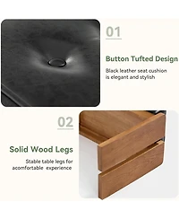 Tribesigns Solid Wood Dining Bench, Modern Kitchen Table Bench with Button-Tufted Leather Pad and Wooden Legs