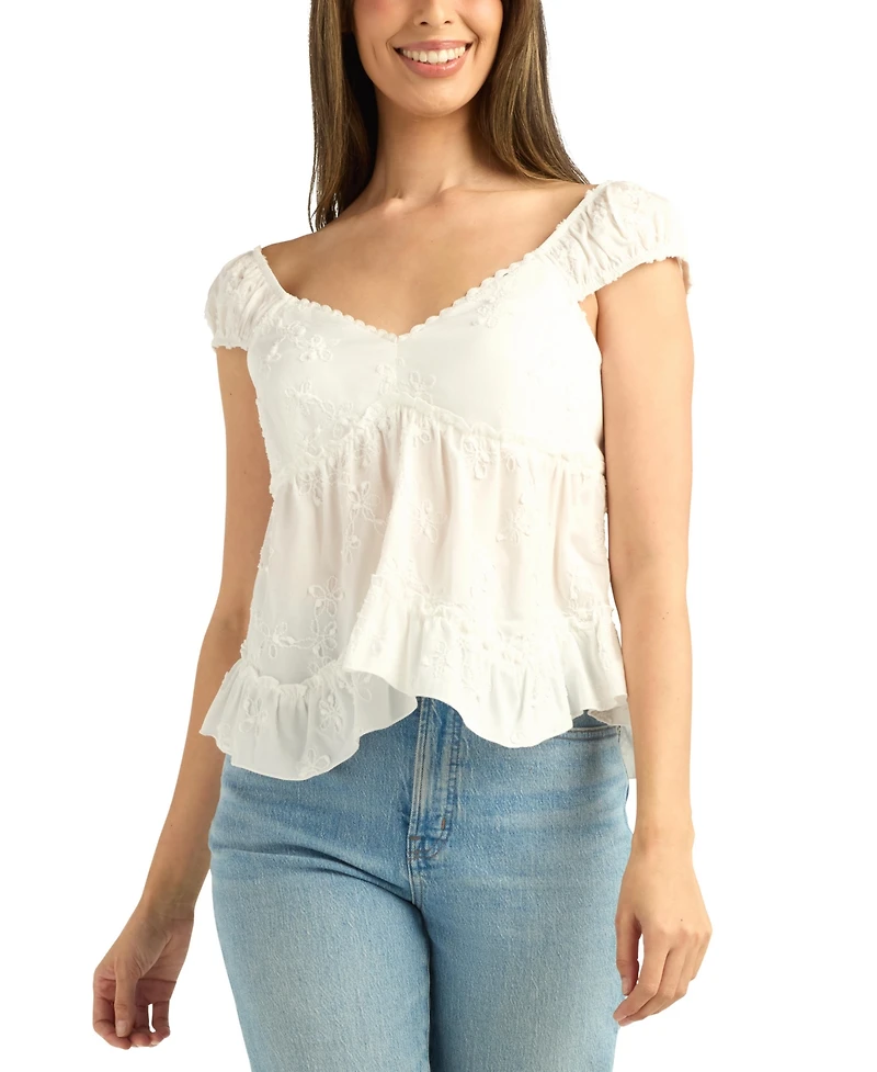 Bcx Women's Embroidered V-Neck Top