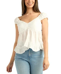 Bcx Women's Embroidered V-Neck Top