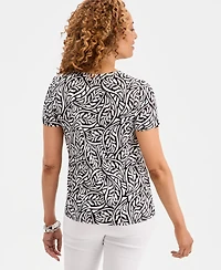 Jm Collection Women's Printed Grommet Knit V-neck Top, Macy's Exclusive
