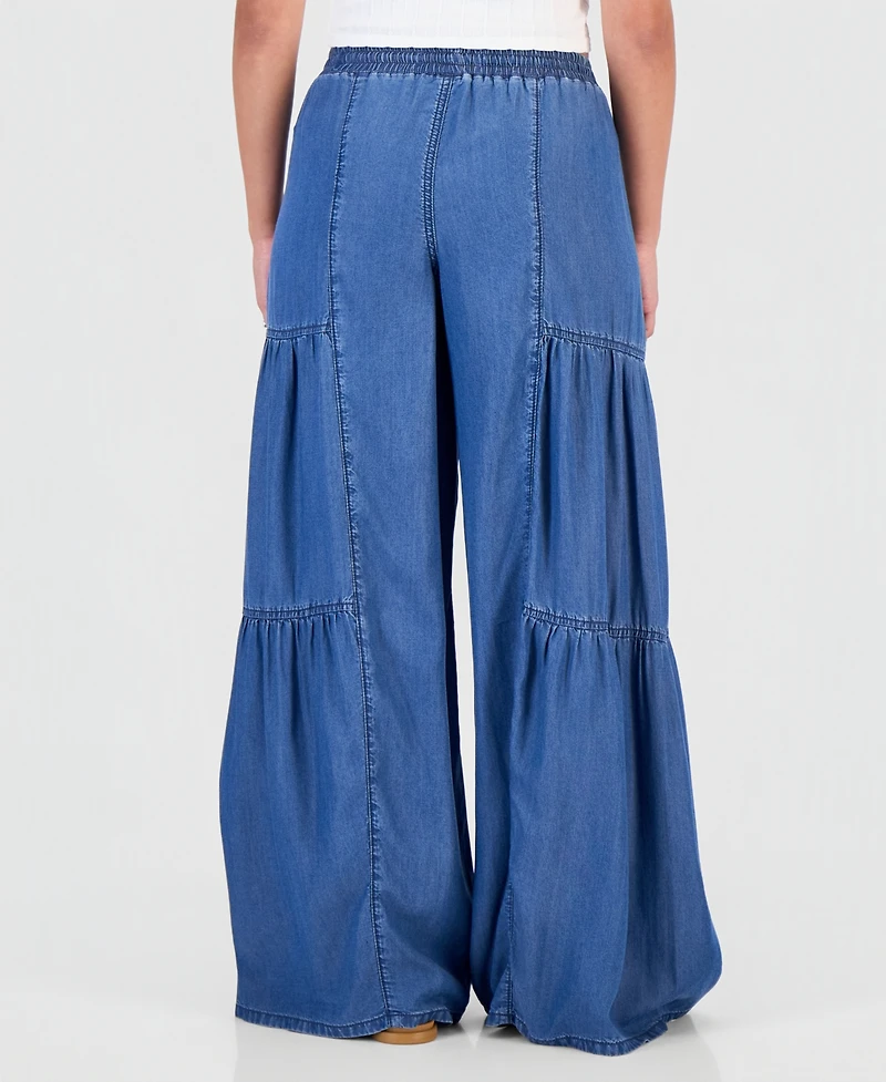 Madden Girl Juniors' Chambray Tiered-Leg Drawstring Pants