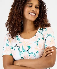 Jm Collection Women's Printed Scoop-Neck Short Sleeve Top, Macy's Exclusive