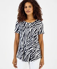 Jm Collection Women's Printed Scoop-Neck Short Sleeve Top, Macy's Exclusive