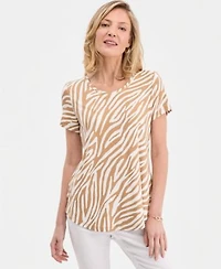 Jm Collection Womens Printed Scoop Neck Short Sleeve Top Macys Exclusive
