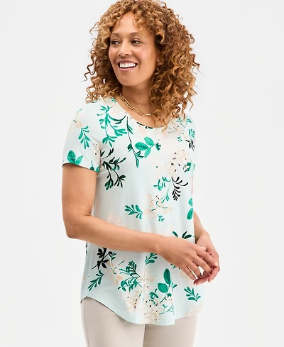 Jm Collection Women's Printed Scoop-Neck Short Sleeve Top, Macy's Exclusive