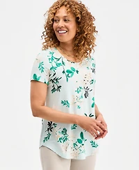 Jm Collection Women's Printed Scoop-Neck Short Sleeve Top, Macy's Exclusive