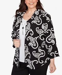 Alfred Dunner Plus Crowd Pleaser Paisley Embroidered Two One Top with Necklace