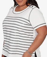 Alfred Dunner Plus Crowd Pleaser Flower Sequin Lace Border Top