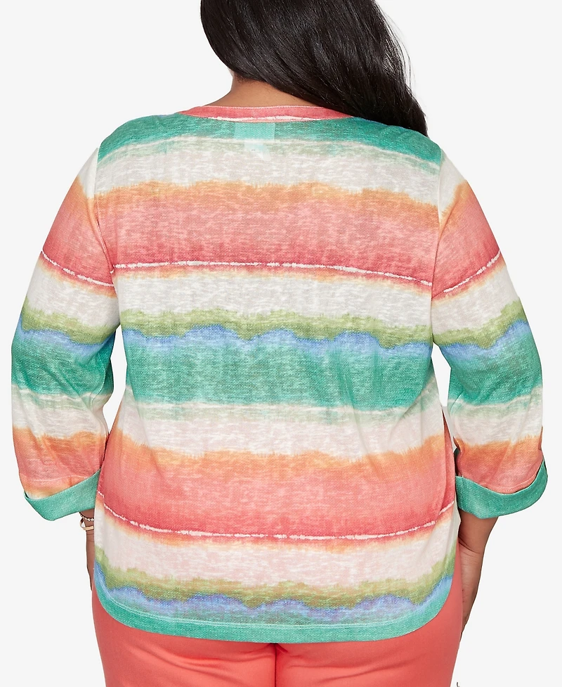 Alfred Dunner Plus Resort Living Biadere Tie Dye Stripe Henley Top