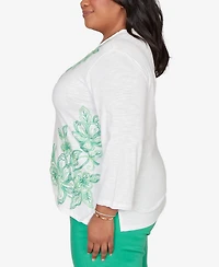 Alfred Dunner Plus Resort Living Tropical Flower Embroidered Top