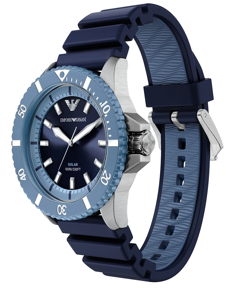 Emporio Armani Men's World Explorer Solar Three Hand Blue Silicone Watch, 42mm
