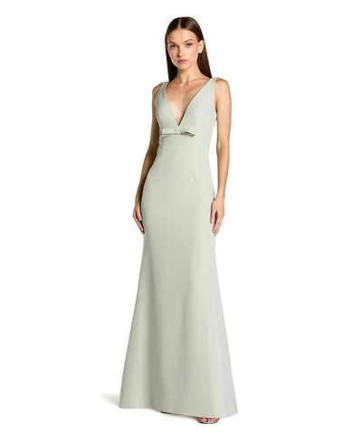 Mac Duggal Women's Crepe Sleeveless V Neck Sheath Gown With Bow