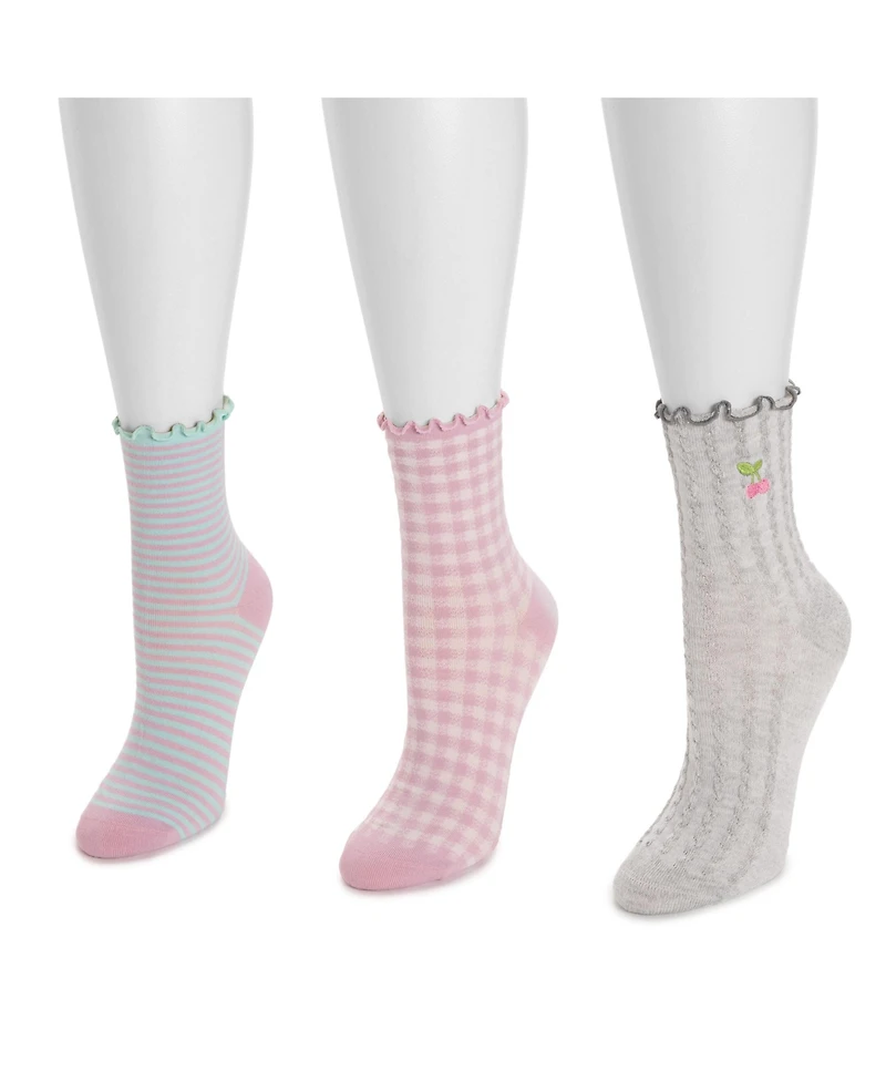 Muk Luks Women's Embroidered Quarter Crew Socks, 3 Pair Pack