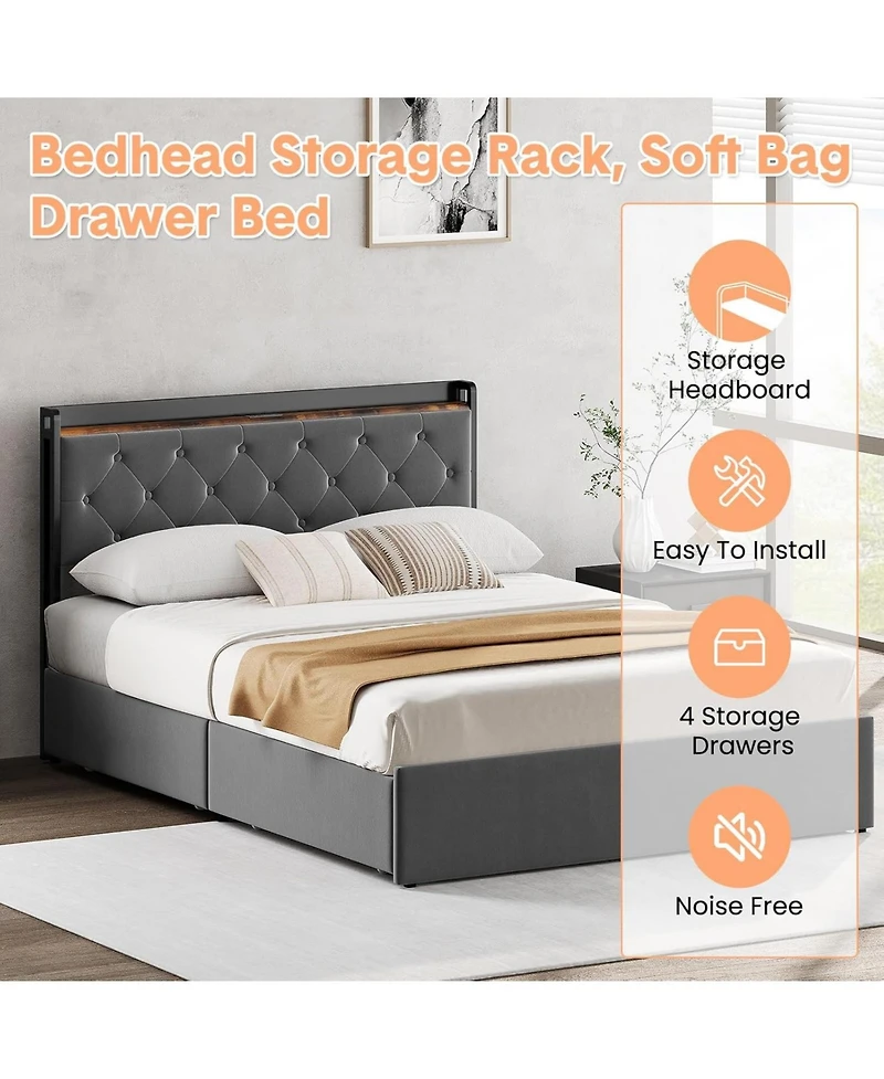 gaomon Storage Bed Frame with Headboard, 4 Drawers Under Storage Beds