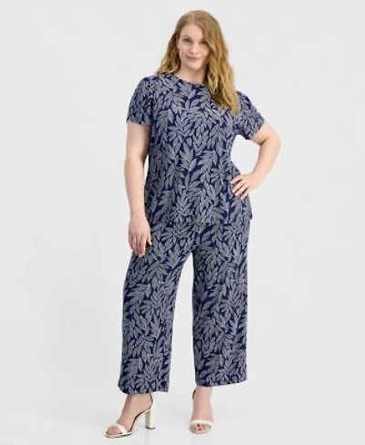 Anne Klein Essentials Plus Size Tulip Sleeve Top Wide Leg Cropped Pull On Pants