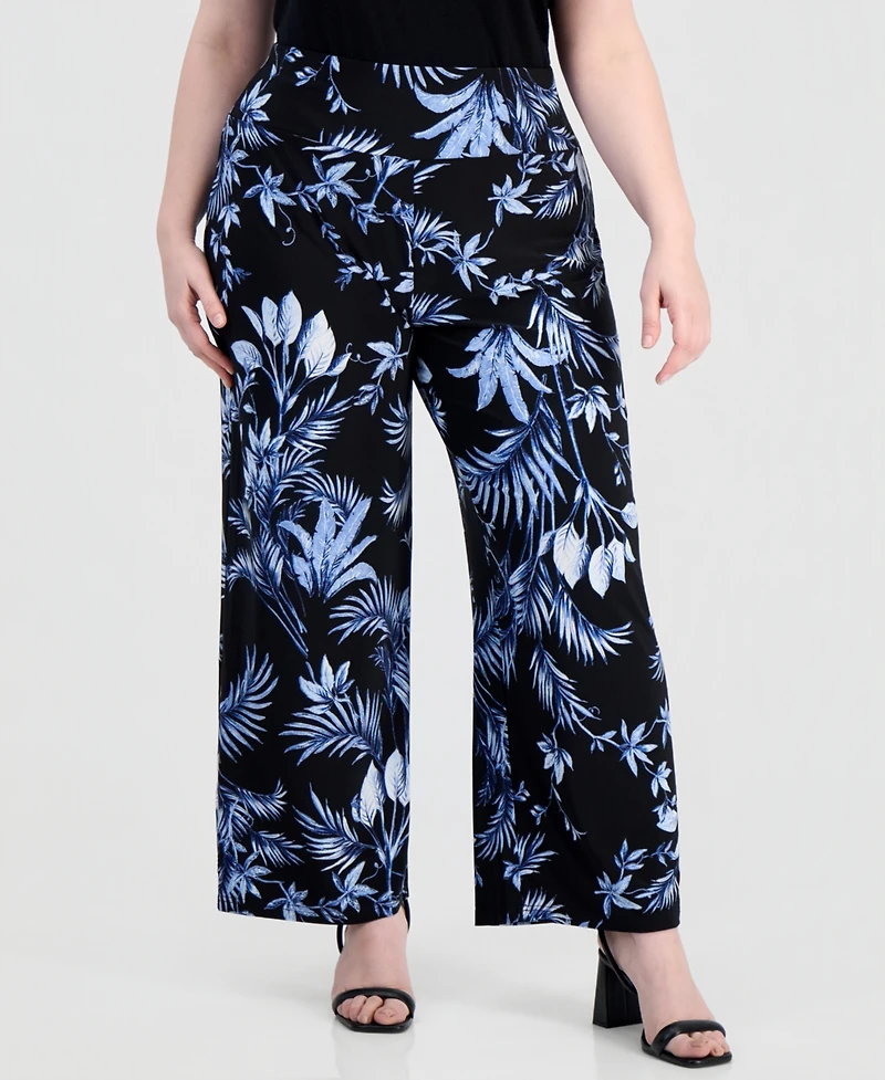 Anne Klein Plus High Rise Wide-Leg Pull-On Pants