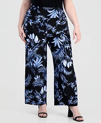 Anne Klein Plus High Rise Wide-Leg Pull-On Pants