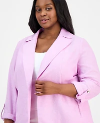 Kasper Plus Open-Front Roll-Sleeve Jacket