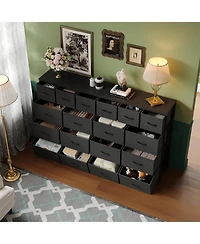 gaomon Hetoy 63 Inches Fabric Dresser Tv Stand with Charging Station - 18 Drawer Long Dresser for Bedroom - Chest of Drawers for Living Room