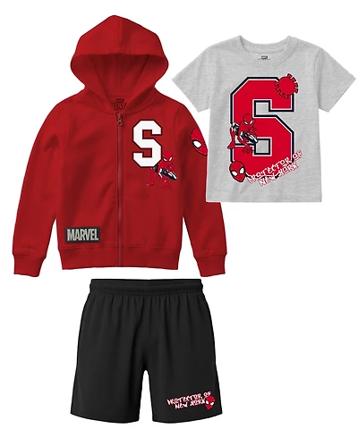 Spider-Man Boys' 2T-7 Short-Sleeve T-Shirt, Sweatshirt and Shorts, 3-Piece Set