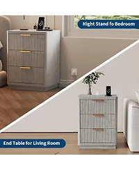 gaomon Fluted Nightstand with Charging Station, Mid Century Modern Fluted Nightstand