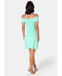 Bebe Women's Off the Shoulder Fit and Flare Mini Dress