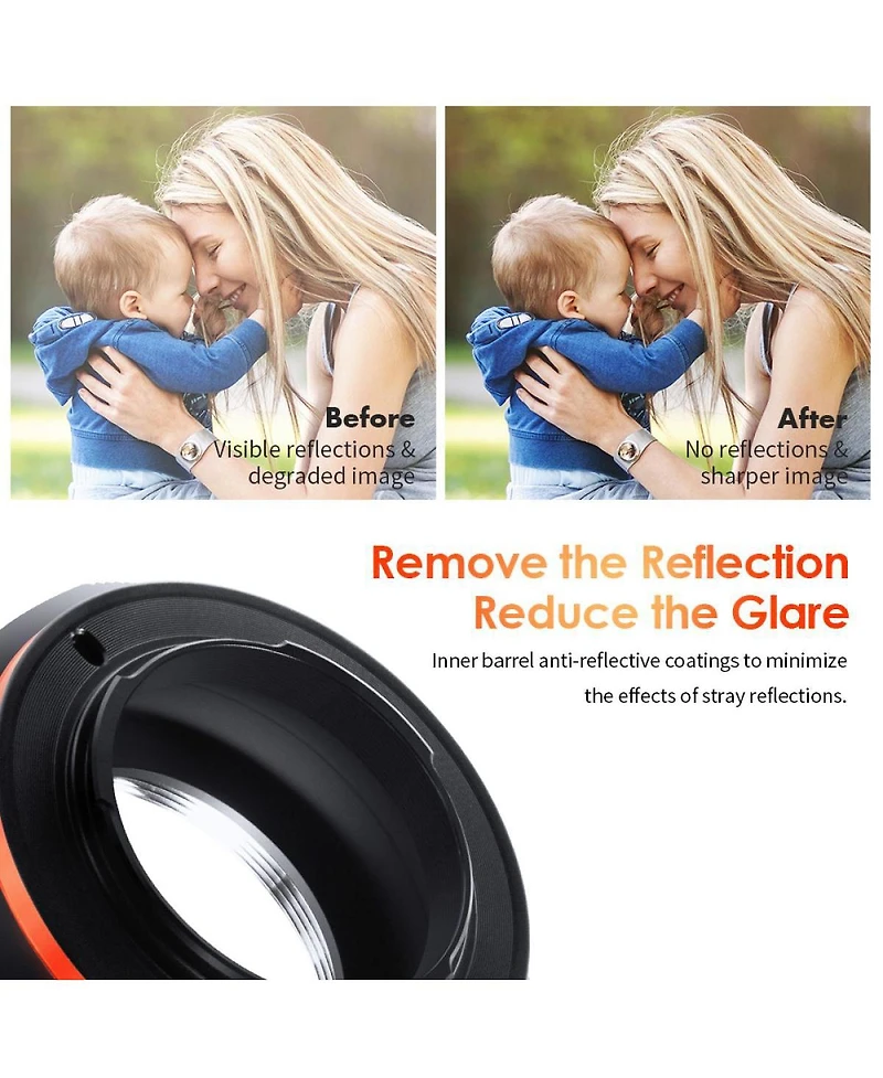 KandF Concept Kf M10125 High-precision Lens Adapter Ring, Matte Paint, Orange Secondary Oxide, M42-M4 / 3 Pro