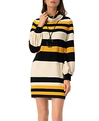 Ivonne Women's Long Sleeve Color Block Shift Dress