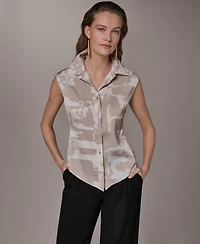 Donna Karan New York Petite Sleeveless Collared Top